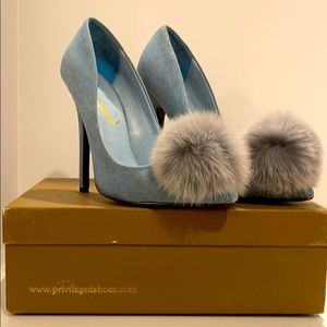 Denim Pom Pom Pumps